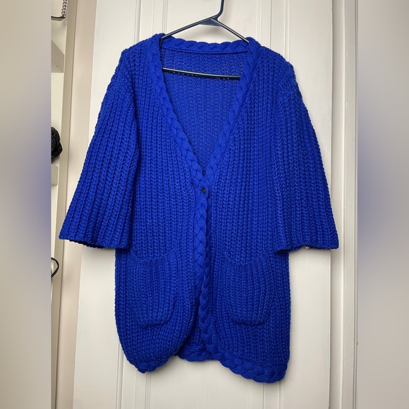 Gorgeous royal blue thick winter wool tweed coat jacket - Picture 7 of 8